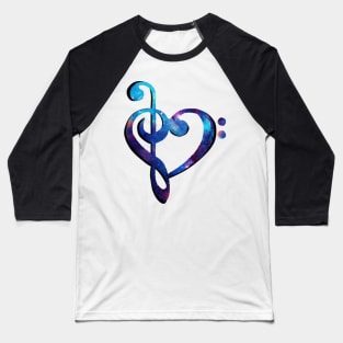 Music Clef Heart Galaxy Dark Blue and Purple Baseball T-Shirt